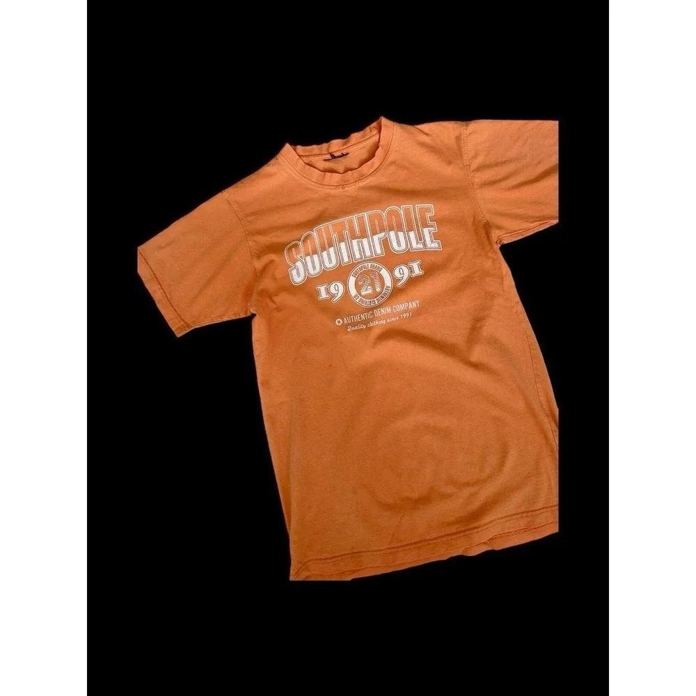 Vintage 90's Southpole Shirt Medium Orange Spellout Logo Hip‎ Hop Y2K Skater